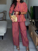 Retro Colorblock Stripe Two-Piece Set