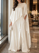 Elegant Satin Cape Wide-Leg Pants Set