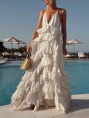 Layered ruffle bohemian beach maxi dress