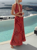 Casual Tribal Print Halter Cutout Maxi Dress