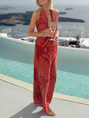 Casual Tribal Print Halter Cutout Maxi Dress