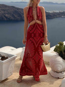 Casual Tribal Print Halter Cutout Maxi Dress