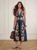 Exquisite Sleeveless V-Neck Floral Print Midi Dress