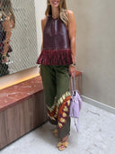 Casual Tie-Dye Tassel Vest & Wide-Leg Pants Two-Piece Set