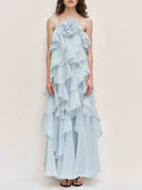 Elegant  3D Flower Ruffle Halter Maxi Dress