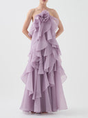 Elegant  3D Flower Ruffle Halter Maxi Dress