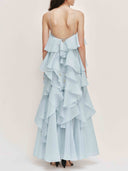 Elegant  3D Flower Ruffle Halter Maxi Dress