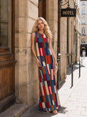 Bohemian Color Block Sleeveless Maxi Dress