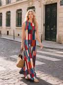 Bohemian Color Block Sleeveless Maxi Dress