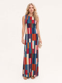 Bohemian Color Block Sleeveless Maxi Dress