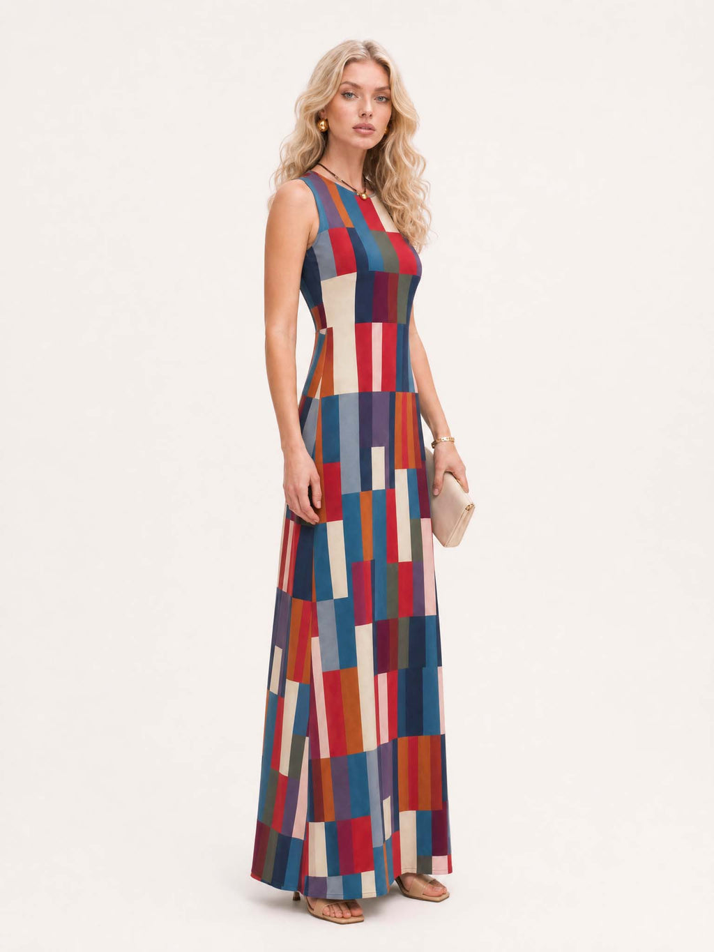 Bohemian Color Block Sleeveless Maxi Dress