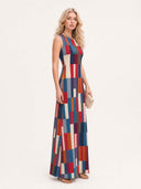 Bohemian Color Block Sleeveless Maxi Dress