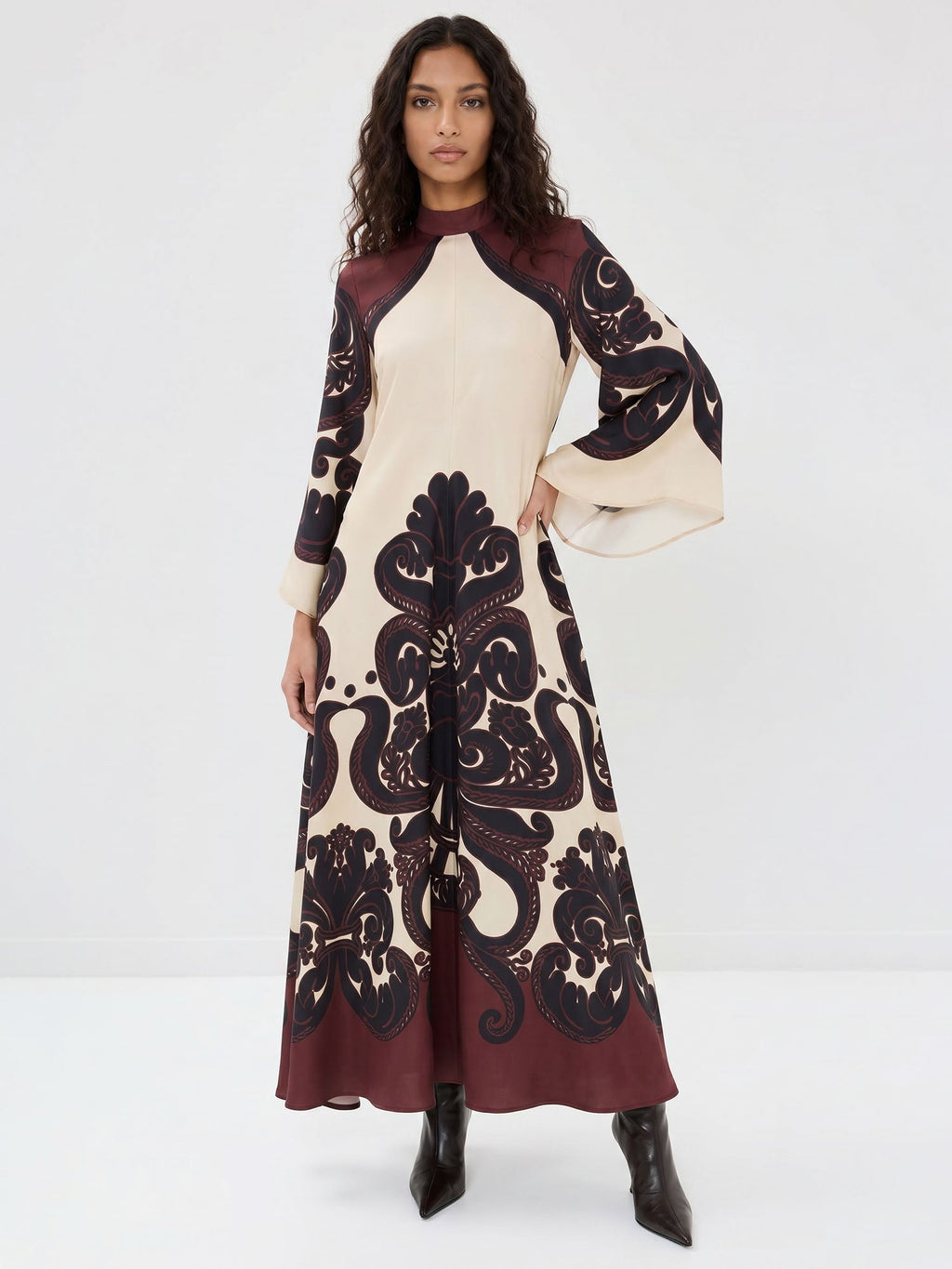 Dramatic Print Pattern Maxi Dress
