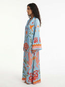Azure Dream Printed Tie Neck Maxi Dress