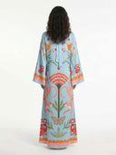 Azure Dream Printed Tie Neck Maxi Dress