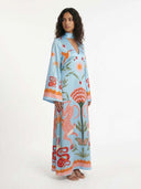 Azure Dream Printed Tie Neck Maxi Dress