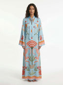 Azure Dream Printed Tie Neck Maxi Dress