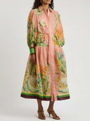 Papaya Bloom Belted Printed Maxi Dress
