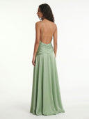 Sage Drape Halter Wrap Maxi Dress