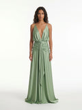 Sage Drape Halter Wrap Maxi Dress