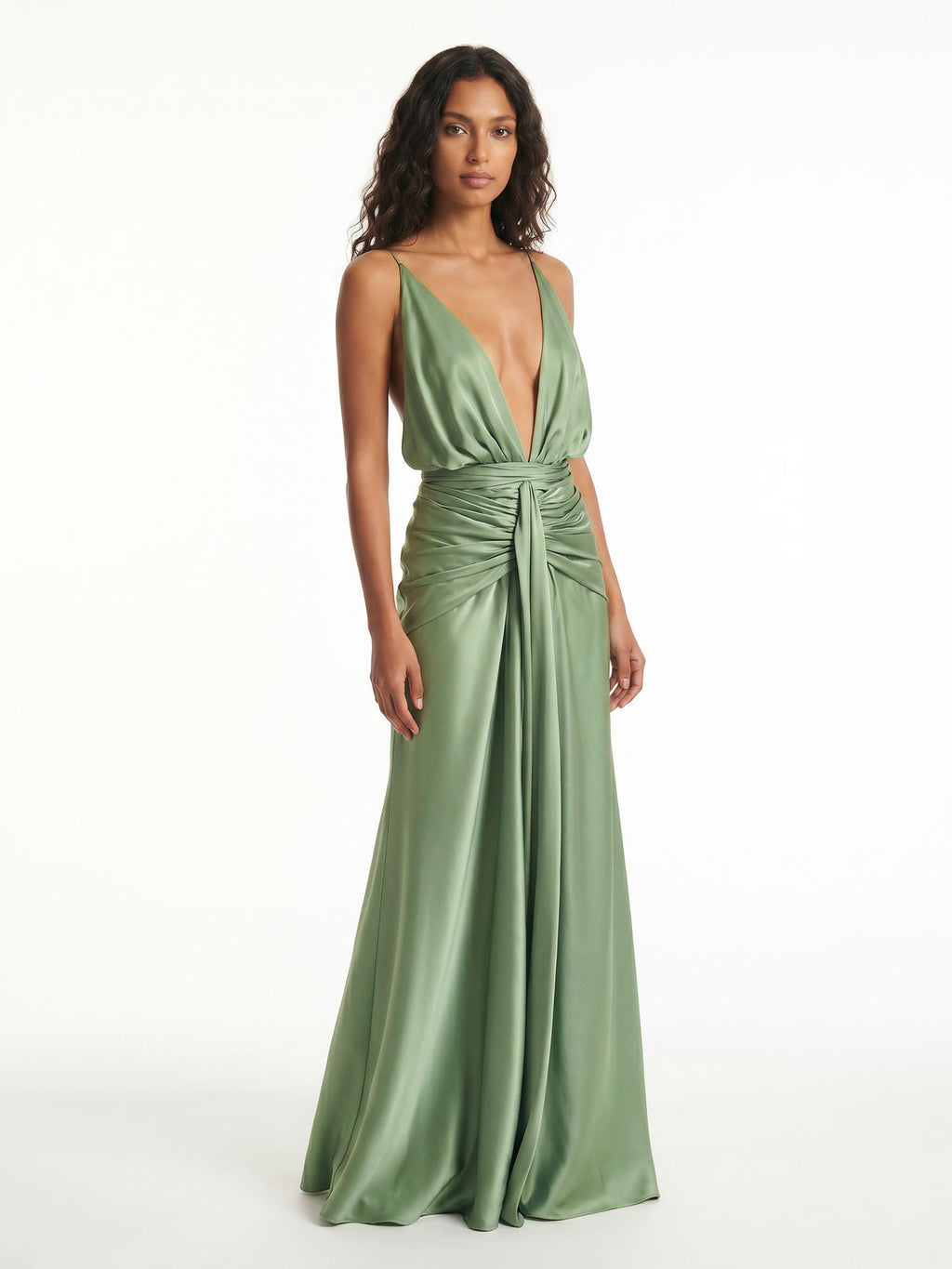 Sage Drape Halter Wrap Maxi Dress