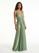Sage Drape Halter Wrap Maxi Dress