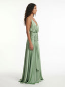 Sage Drape Halter Wrap Maxi Dress