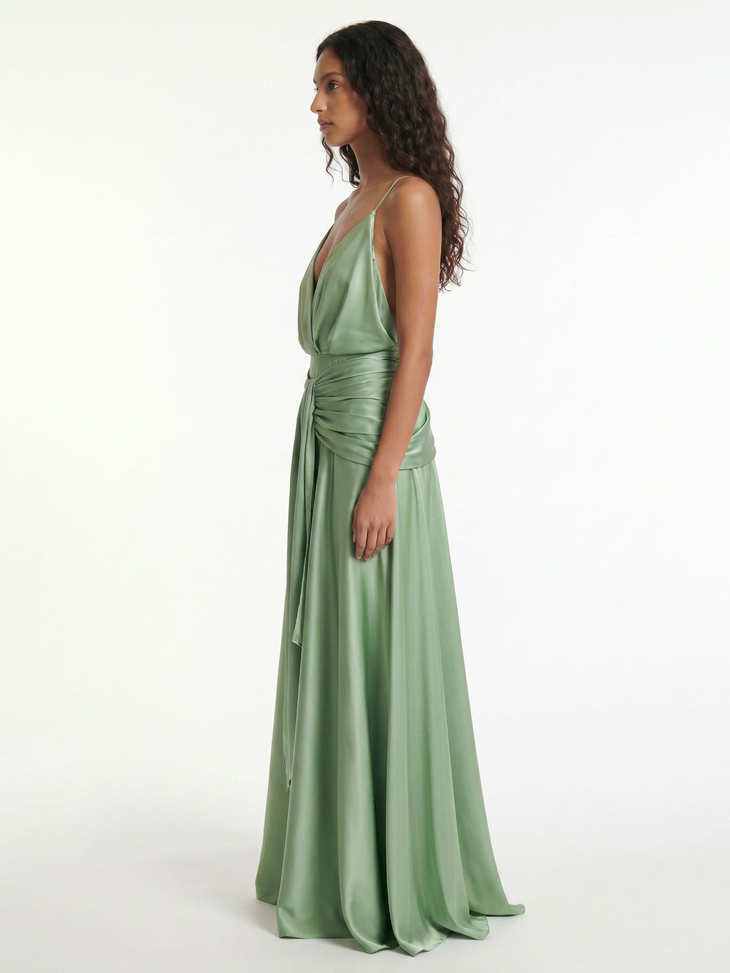 Sage Drape Halter Wrap Maxi Dress