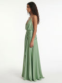 Sage Drape Halter Wrap Maxi Dress
