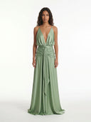 Sage Drape Halter Wrap Maxi Dress