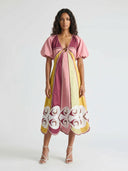 Colorful Panel Puff Sleeve Midi Dress