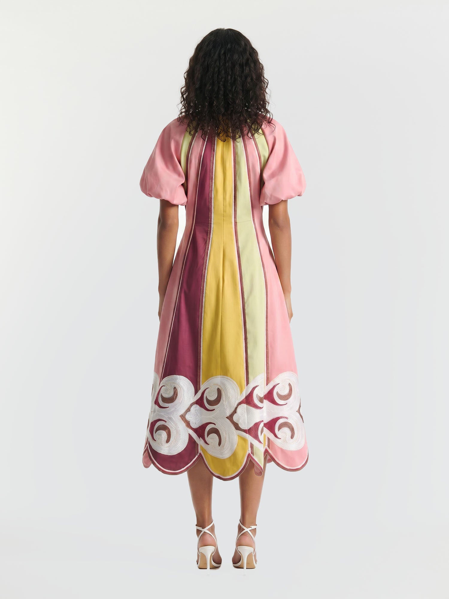 Colorful Panel Puff Sleeve Midi Dress