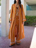 Casual Striped Lace-Up Top & Wide-Leg Pants Two-Piece Set