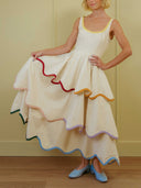 Elegant Color Trim Tiered Ruffle Sleeveless Maxi Dress