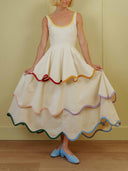 Elegant Color Trim Tiered Ruffle Sleeveless Maxi Dress