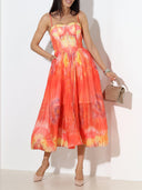 Elegant Flame Gradient Tie-dye Print Flowing Midi Dress