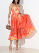 Elegant Flame Gradient Tie-dye Print Flowing Midi Dress