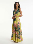 Lime Floral Printed Wrap Maxi Dress