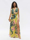 Lime Floral Printed Wrap Maxi Dress