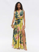 Lime Floral Printed Wrap Maxi Dress