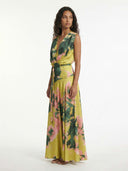 Lime Floral Printed Wrap Maxi Dress