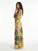 Lime Floral Printed Wrap Maxi Dress