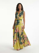 Lime Floral Printed Wrap Maxi Dress