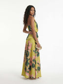 Lime Floral Printed Wrap Maxi Dress