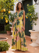 Lime Floral Printed Wrap Maxi Dress