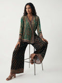 Vintage Green Paisley Print Veil Pants