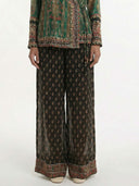 Vintage Green Paisley Print Veil Pants