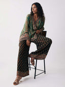 Vintage Green Paisley Print Tie-Waist Shirt