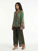 Vintage Green Paisley Print Tie-Waist Shirt