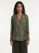 Vintage Green Paisley Print Tie-Waist Shirt